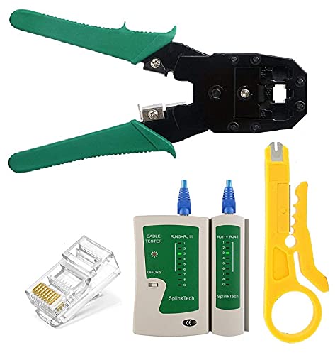 FEDUS Network Wire Stripper,100PCS RJ45 CAT5 CAT5e Connectors,Cable Tester RJ45 Crimp Tool kit CAT5 Cat5e Crimping Tool Crimp Crimper