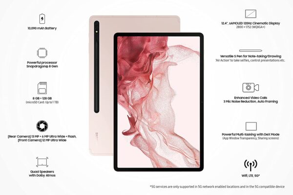 3-4.jpg Samsung Galaxy Tab S8+ (12.4 inch, Wi-Fi+5G Tablet, Pink Gold)